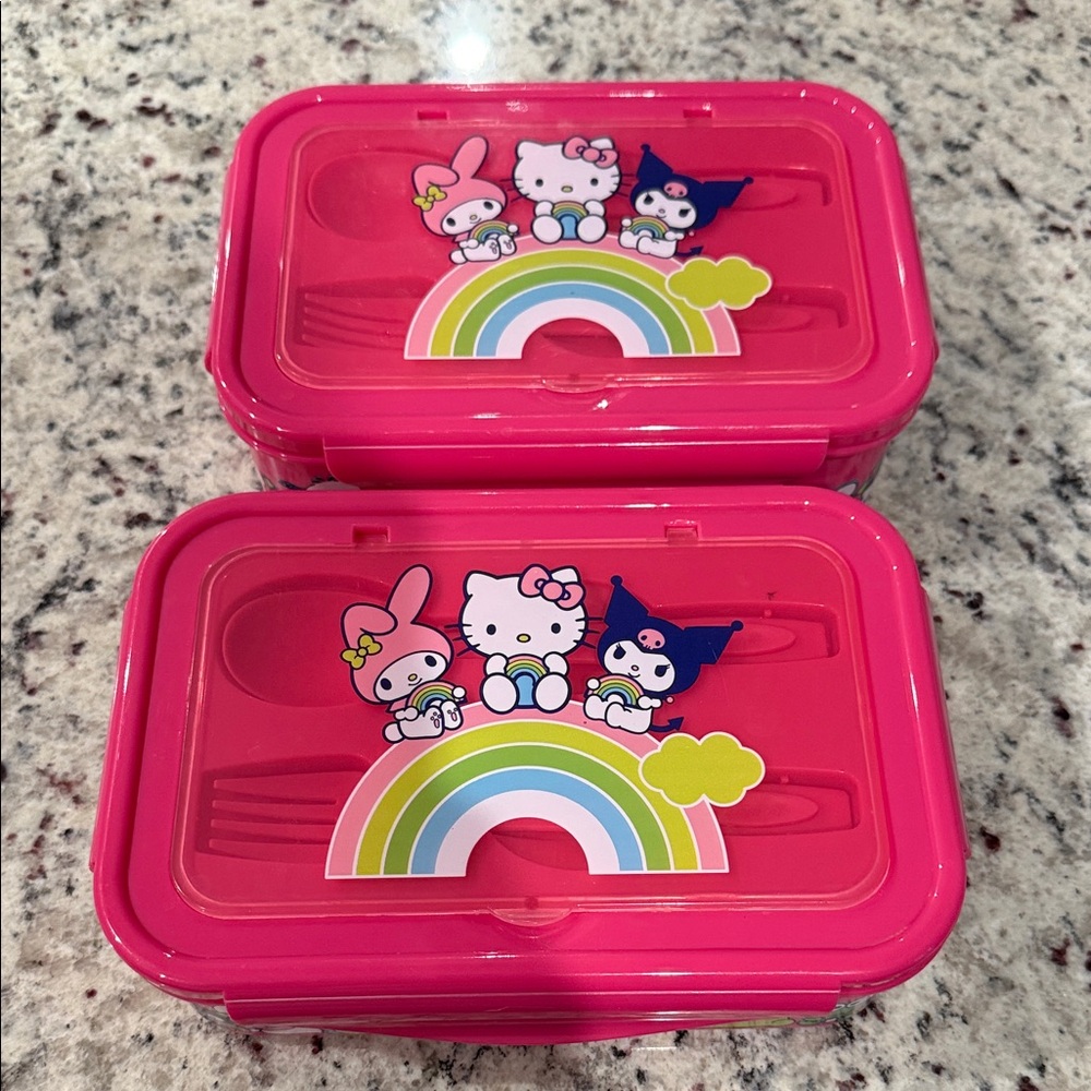3/$8 Hello Kitty Pink Bento Lunch Container with Rainbow Design